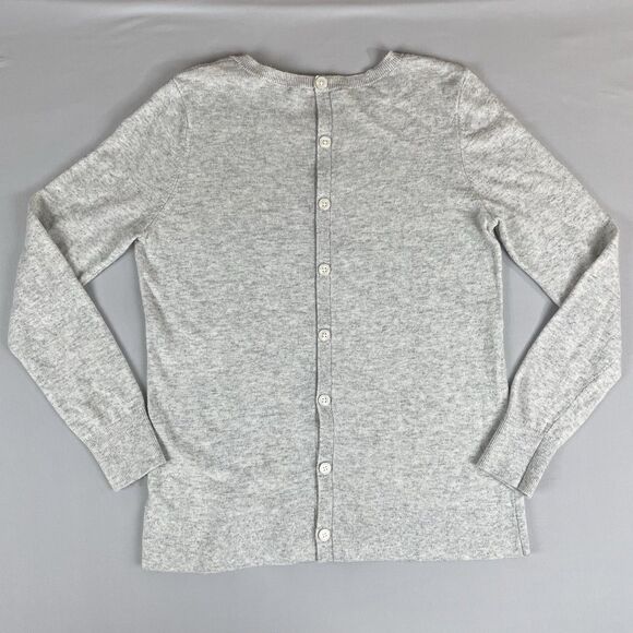 ANN TAYLOR LOFT Long Sleeve Button Back Sweater Women’s Med Light Grey Academia - Picture 3 of 13